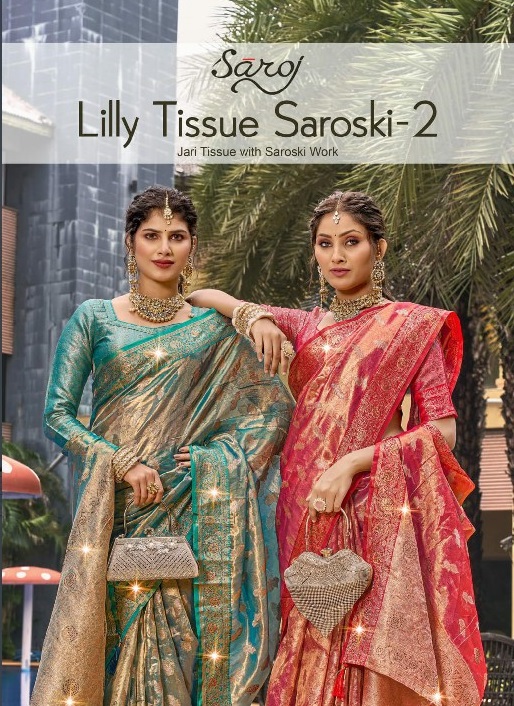 Saroj Lilly Tissue Saroski Vol-2 Wholesale Jari Tissue Swaroski Work Sarees