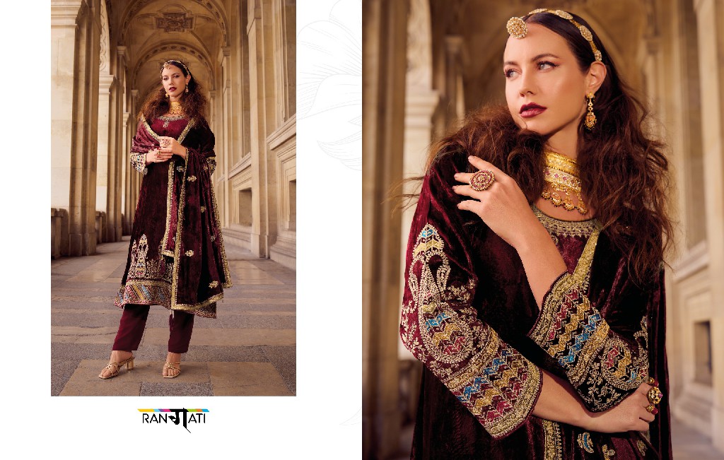 Rangati Vogue Wholesale Plush Velvet Designer Embroidery Winter Suits