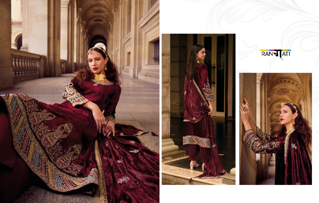 Rangati Vogue Wholesale Plush Velvet Designer Embroidery Winter Suits