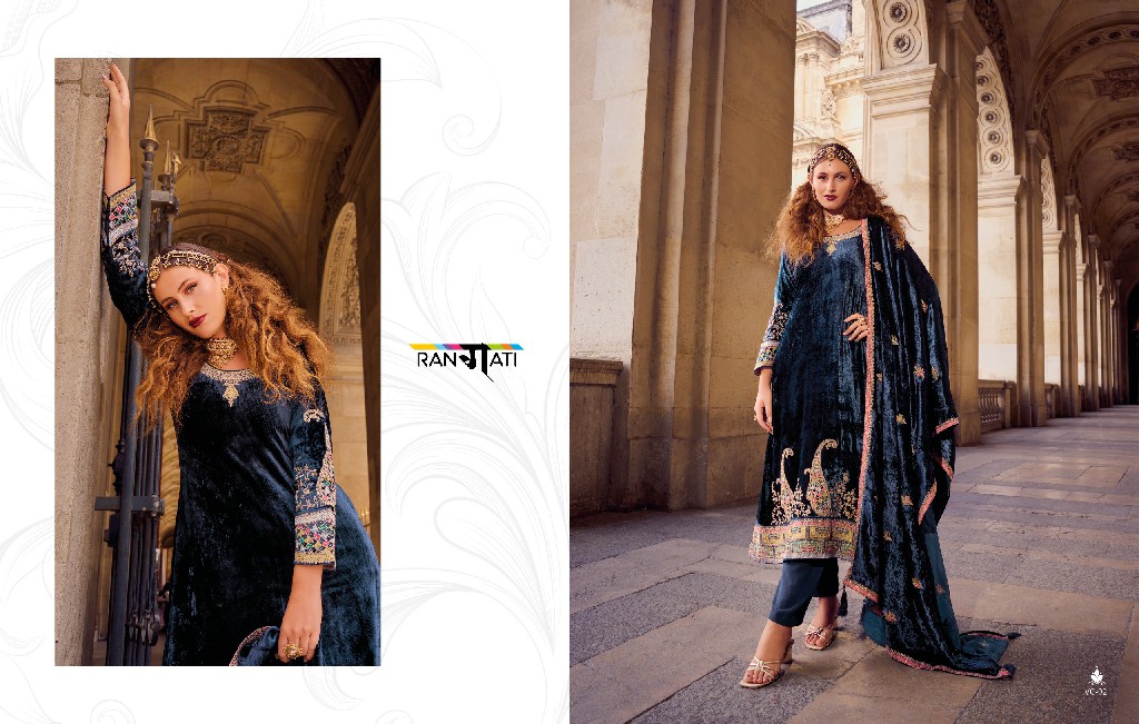 Rangati Vogue Wholesale Plush Velvet Designer Embroidery Winter Suits