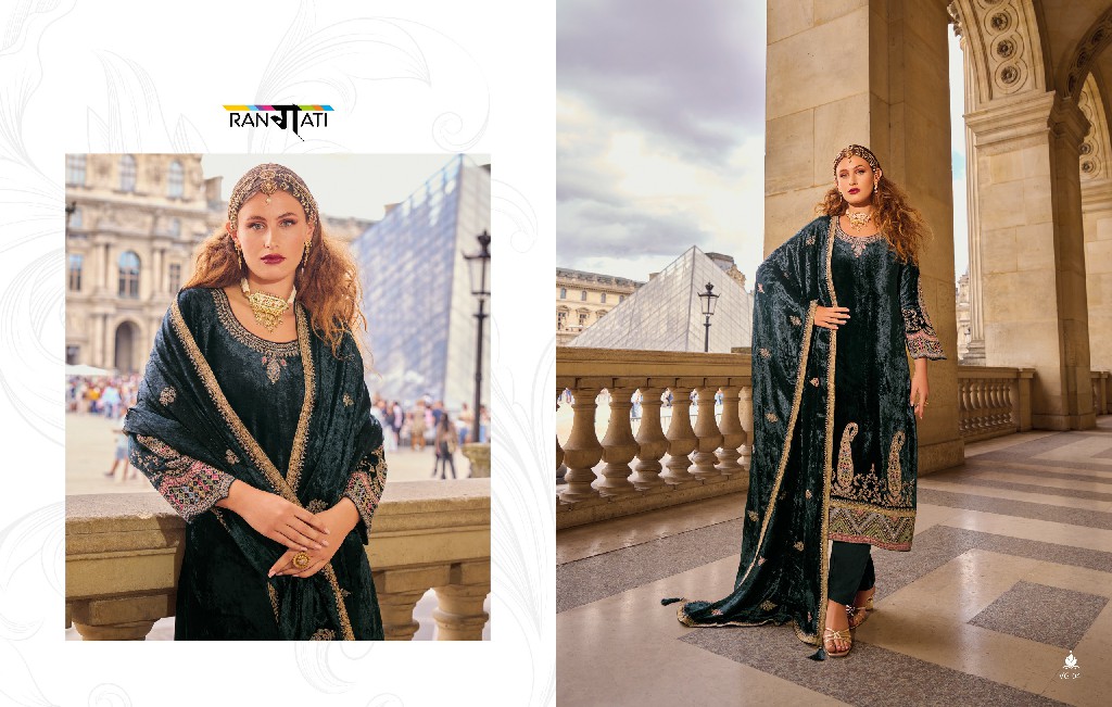 Rangati Vogue Wholesale Plush Velvet Designer Embroidery Winter Suits