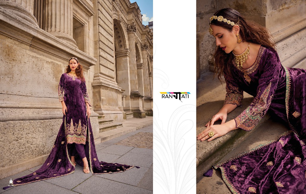 Rangati Vogue Wholesale Plush Velvet Designer Embroidery Winter Suits