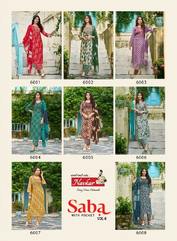 Navkar Saba Vol-6 Wholesale Embroidery Work Kurti With Pant And Dupatta