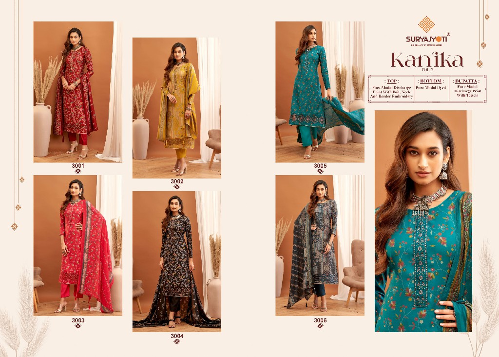 Suryajyoti Kanika Vol-3 Wholesale Pure Modal With Neck Work Dress Material