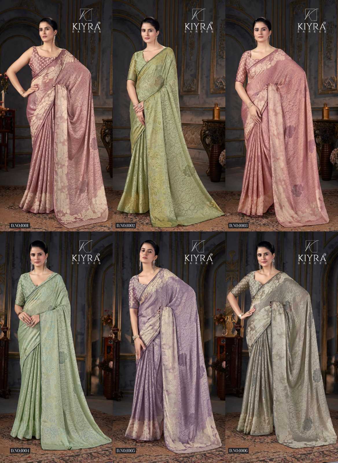 kiyra rozy hit design fancy dull moss brasso saree online