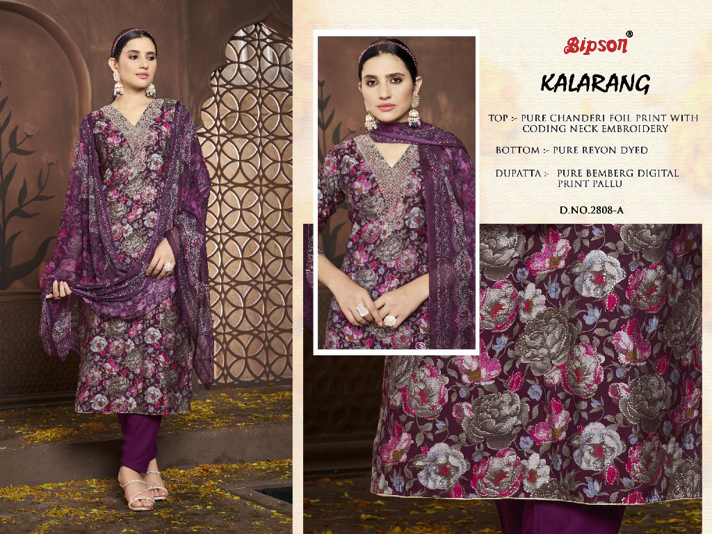 Bipson Kalarang 2808 Wholesale Pure Chanderi Foil With Work Dress Material