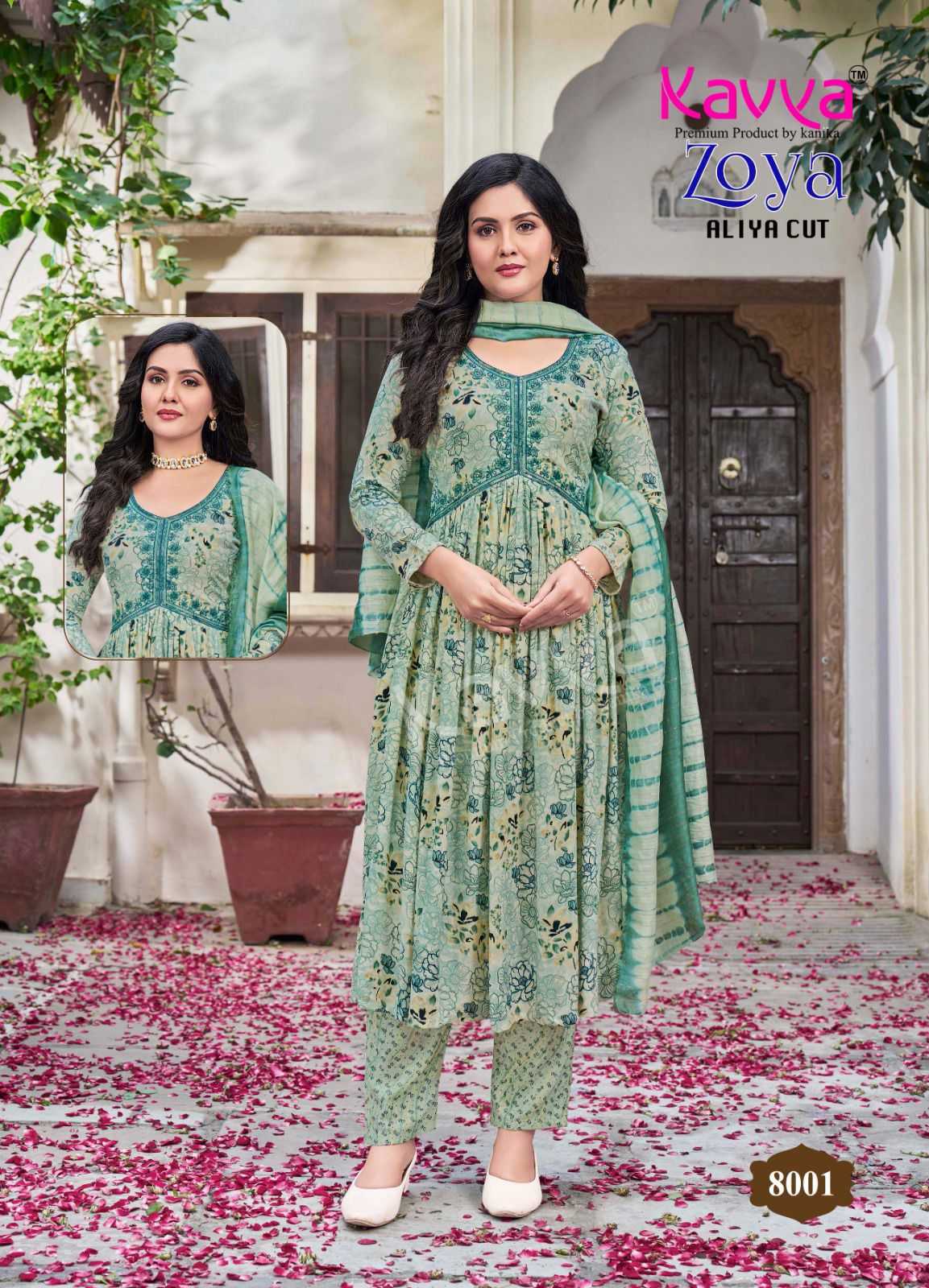 Kavya Zoya Vol-8 Wholesale Aliya Cut Tops With Bottom And Dupatta