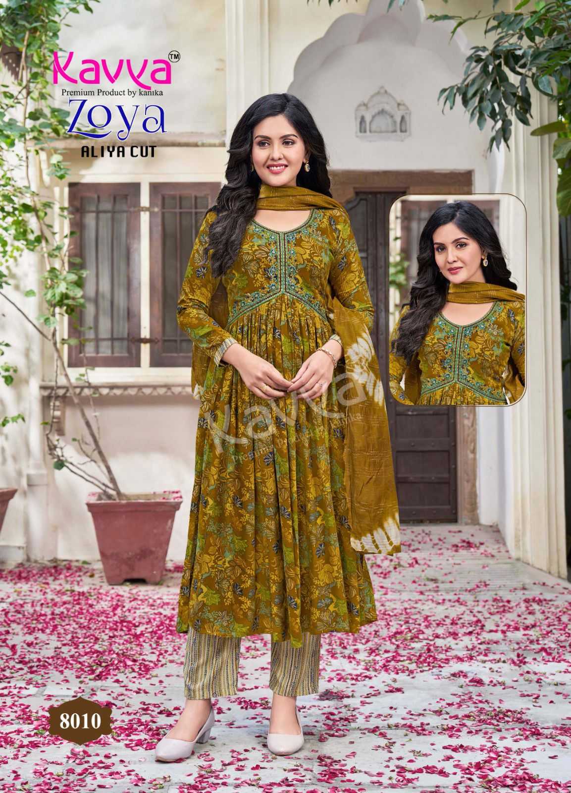 Kavya Zoya Vol-8 Wholesale Aliya Cut Tops With Bottom And Dupatta