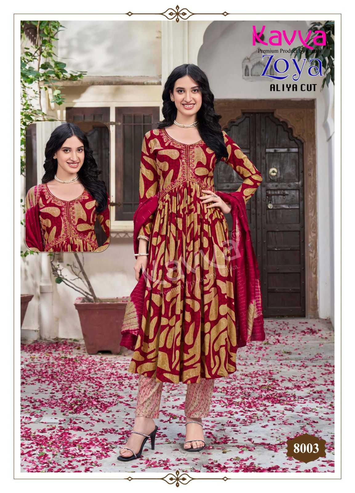 Kavya Zoya Vol-8 Wholesale Aliya Cut Tops With Bottom And Dupatta