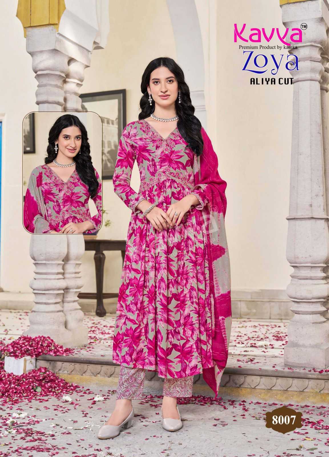 Kavya Zoya Vol-8 Wholesale Aliya Cut Tops With Bottom And Dupatta