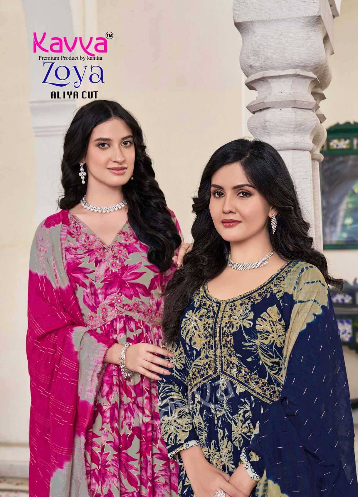 Kavya Zoya Vol-8 Wholesale Aliya Cut Tops With Bottom And Dupatta