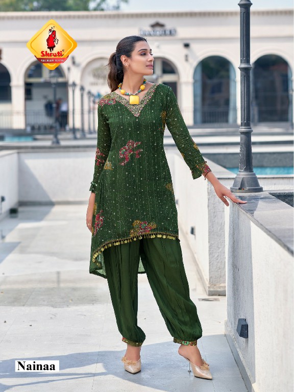 shruti suits utsav viscose georgette mirror work full stitch indo western kurti with pant