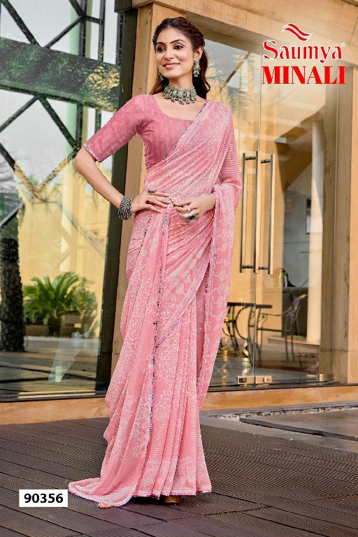 Saumya Minali Wholesale Golden Georgette Fabrics Ethnic Sarees