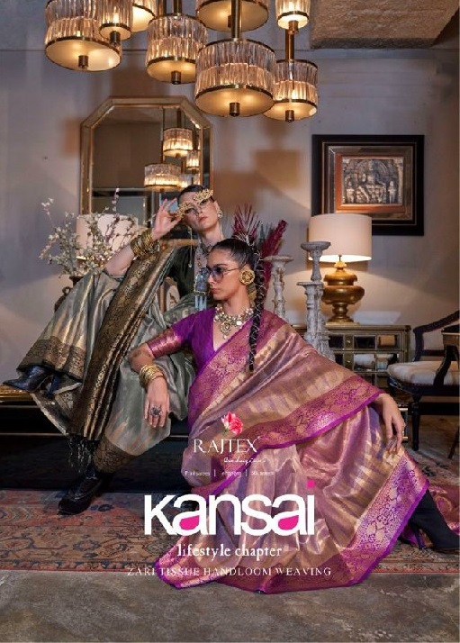 Rajtex Kansai Wholesale Zari Tissue Handloom Weaving Party Wear Sarees