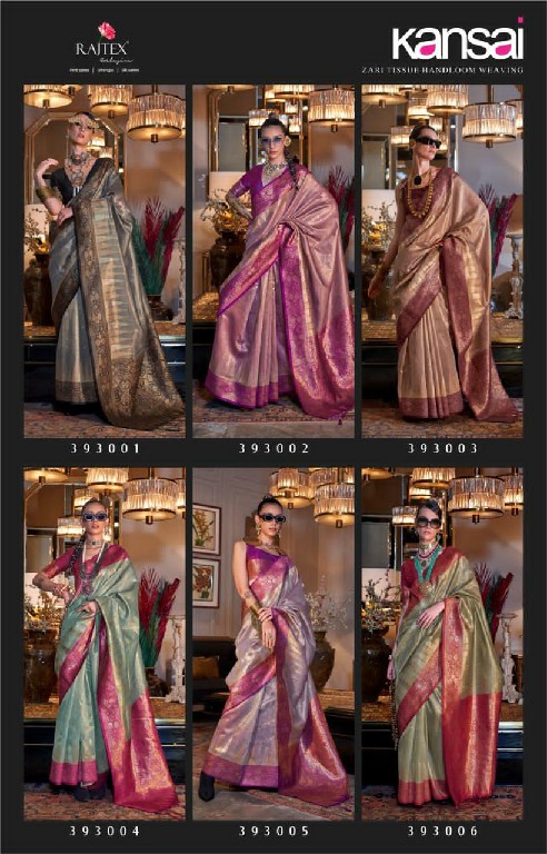 Rajtex Kansai Wholesale Zari Tissue Handloom Weaving Party Wear Sarees