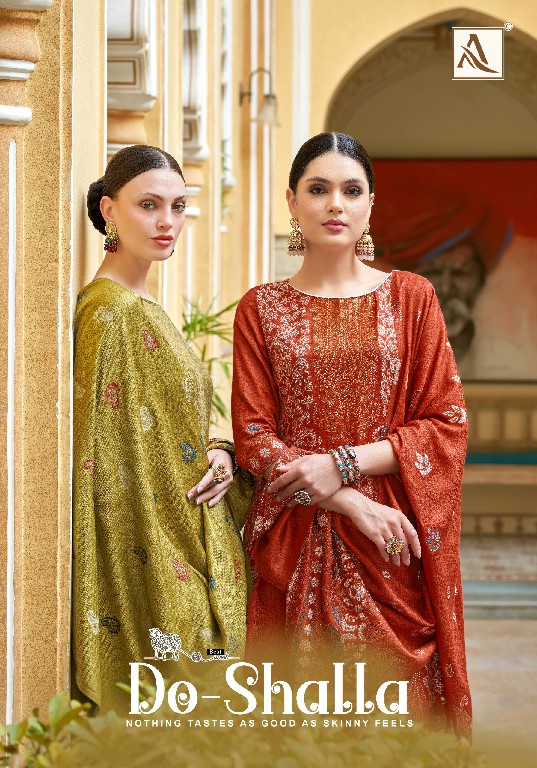 Alok Do Shalla Wholesale Viscose Pashmina With Swaroski Work Winter Dress Material