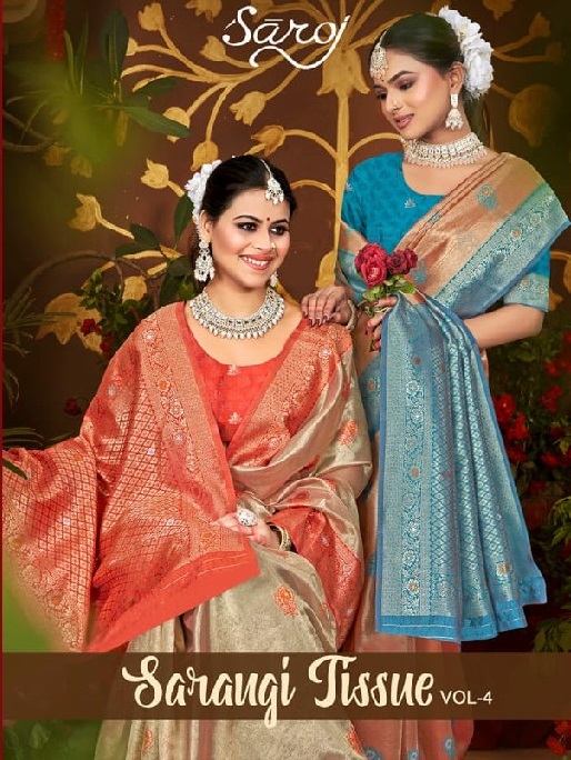 Saroj Sarangi Tissue Vol-4 Wholesale Soft Tissue Rich Pallu Sarees