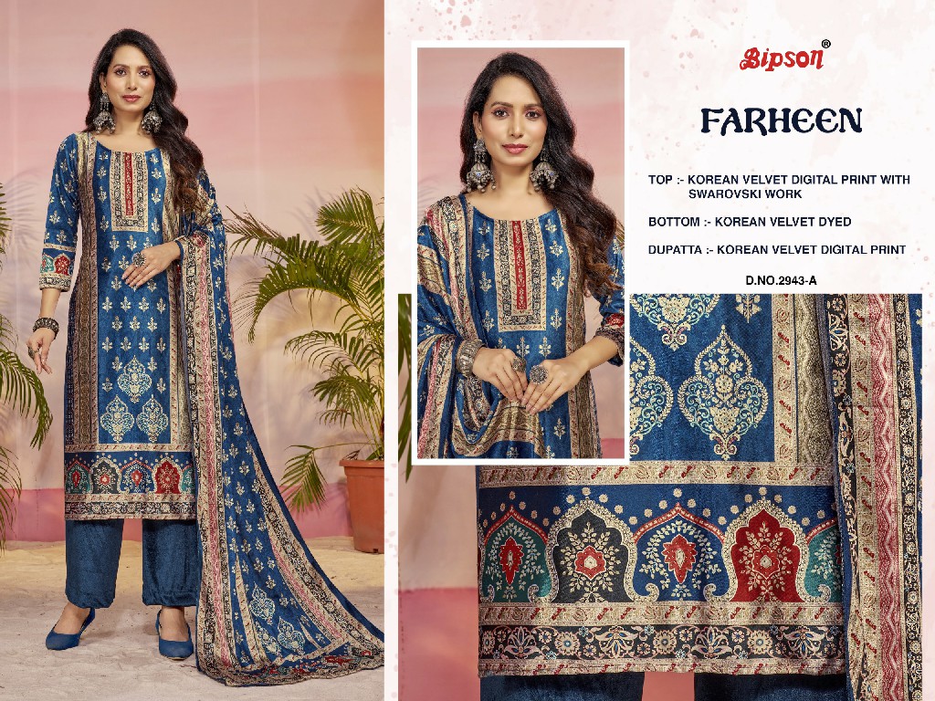 farheen 2943 by bipson prints korean velvet stylish winter ladies suit