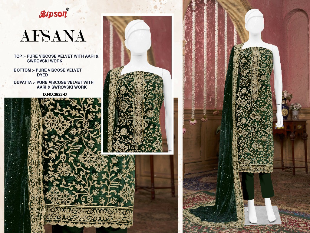 bipson prints afsana 2922 viscose velvet function wear winter ladies suit