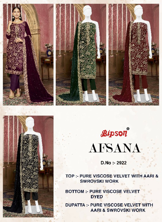 bipson prints afsana 2922 viscose velvet function wear winter ladies suit