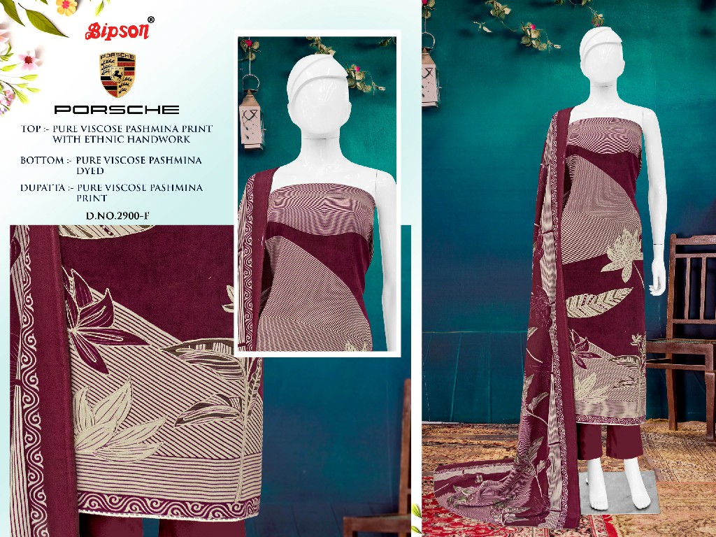 Bipson Porsche 2900 Wholesale Viscose Padhmina Winter Dress Material