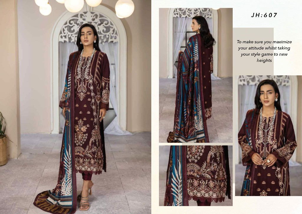Johra Mira Embroidered Peach Leather With Printed Wool Shawl Pakistani Suits