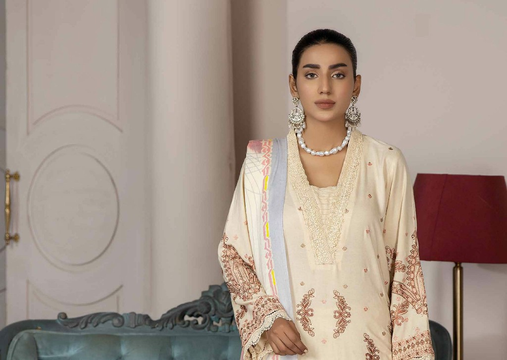 Johra Mira Embroidered Peach Leather With Printed Wool Shawl Pakistani Suits