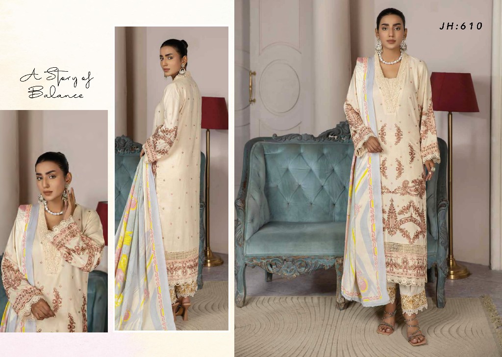 Johra Mira Embroidered Peach Leather With Printed Wool Shawl Pakistani Suits