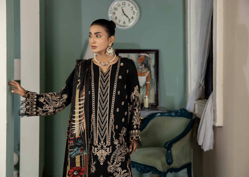 Johra Mira Embroidered Peach Leather With Printed Wool Shawl Pakistani Suits