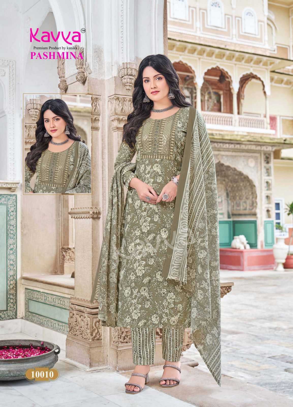 KAVYA PASHMINA VOL 10 COTTON LINING FANCY CASUAL WEAR READYMADE KURTI PANT WITH DUPATTA