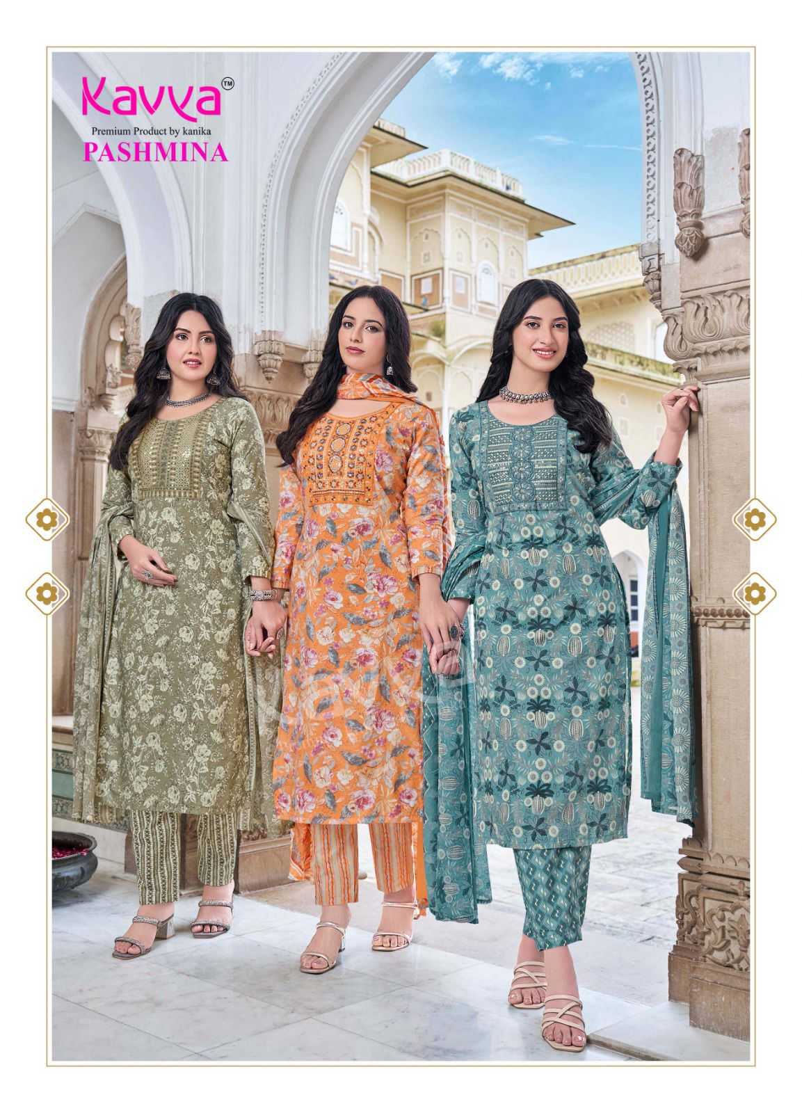 KAVYA PASHMINA VOL 10 COTTON LINING FANCY CASUAL WEAR READYMADE KURTI PANT WITH DUPATTA