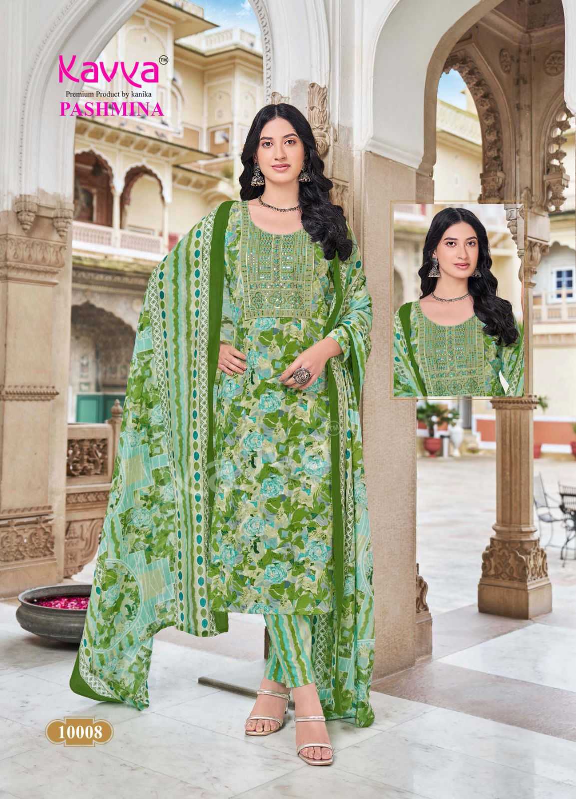 KAVYA PASHMINA VOL 10 COTTON LINING FANCY CASUAL WEAR READYMADE KURTI PANT WITH DUPATTA