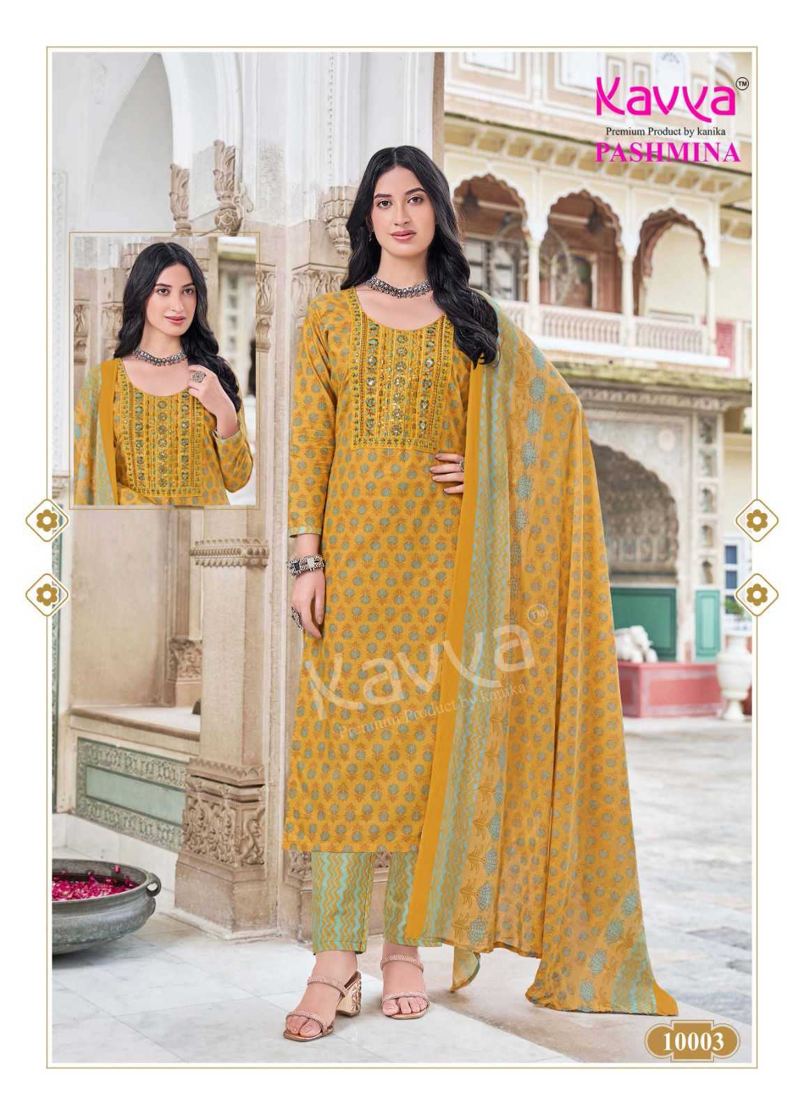 KAVYA PASHMINA VOL 10 COTTON LINING FANCY CASUAL WEAR READYMADE KURTI PANT WITH DUPATTA