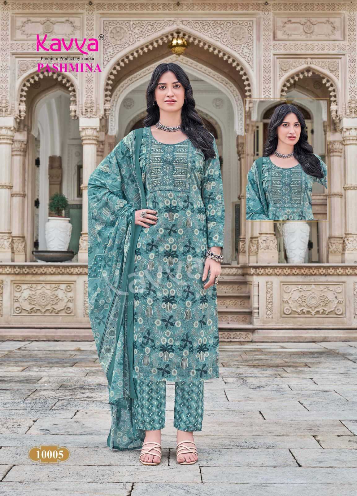 KAVYA PASHMINA VOL 10 COTTON LINING FANCY CASUAL WEAR READYMADE KURTI PANT WITH DUPATTA