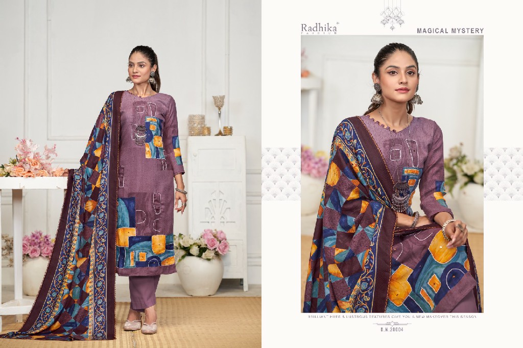 radhika fashion sumyra rehnuma pashmina stylish print ladies suits