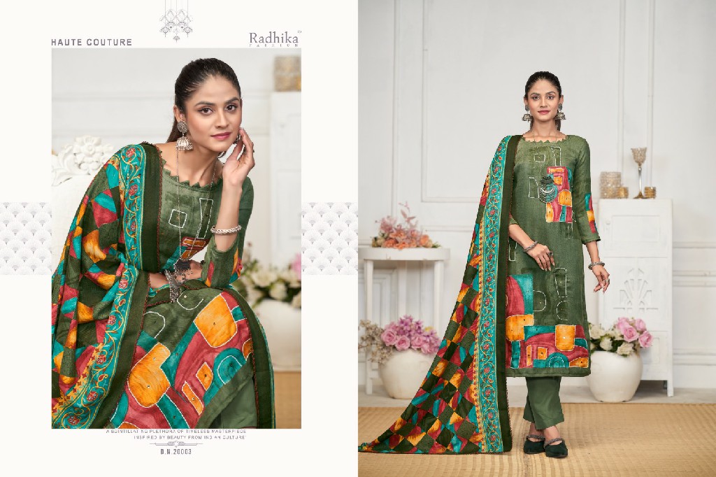 radhika fashion sumyra rehnuma pashmina stylish print ladies suits