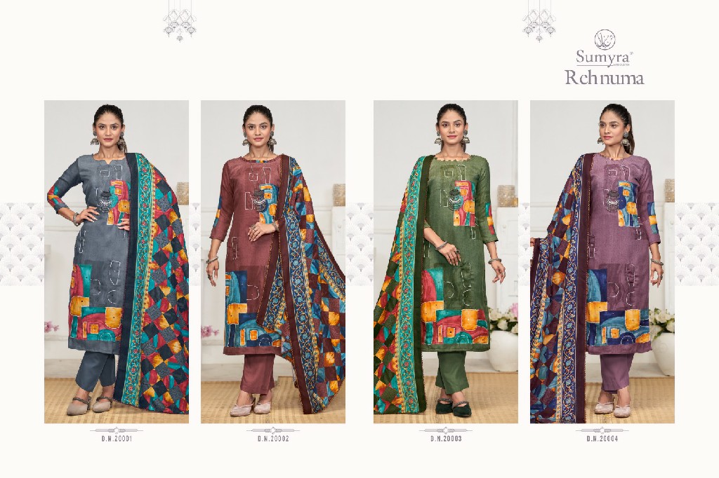 radhika fashion sumyra rehnuma pashmina stylish print ladies suits