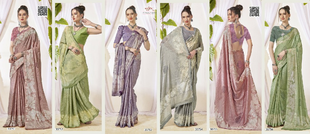 Vallabhi Nargis Wholesale Floral Printed Brasso Ethnic Sarees