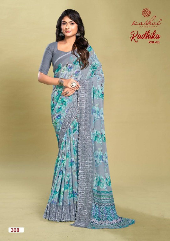 Kashvi Radhika Vol-3 Wholesale Weightless With Embroidery Work Sarees