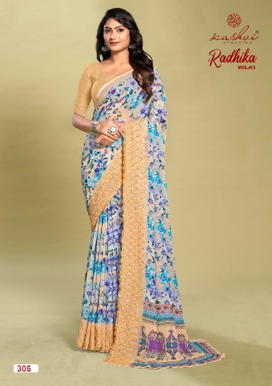 Kashvi Radhika Vol-3 Wholesale Weightless With Embroidery Work Sarees