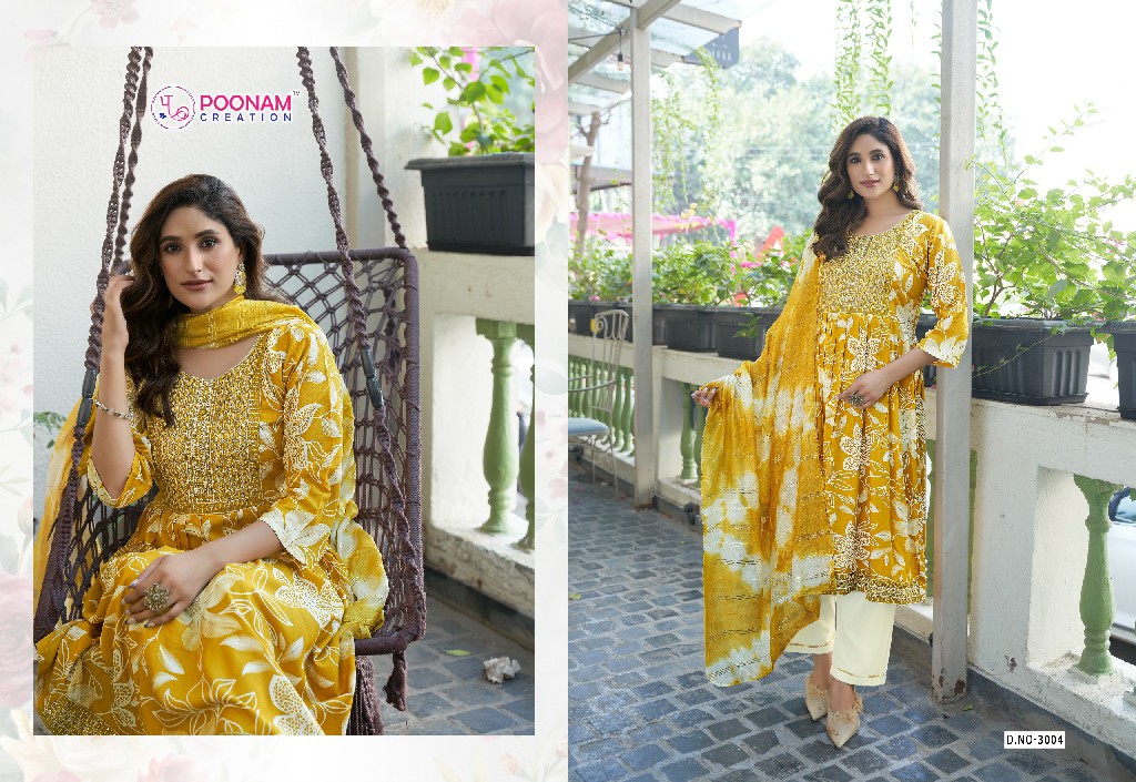 Poonam Creation Sara Vol-3 Wholesale Reyon Foil Top With Pant And Dupatta