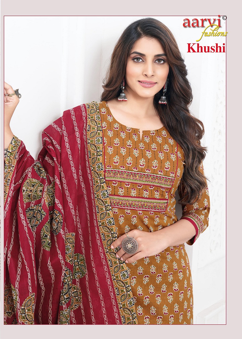 Aarvi Khushi Vol-1 Wholesale Ajrakh With Katha Work Readymade Suits