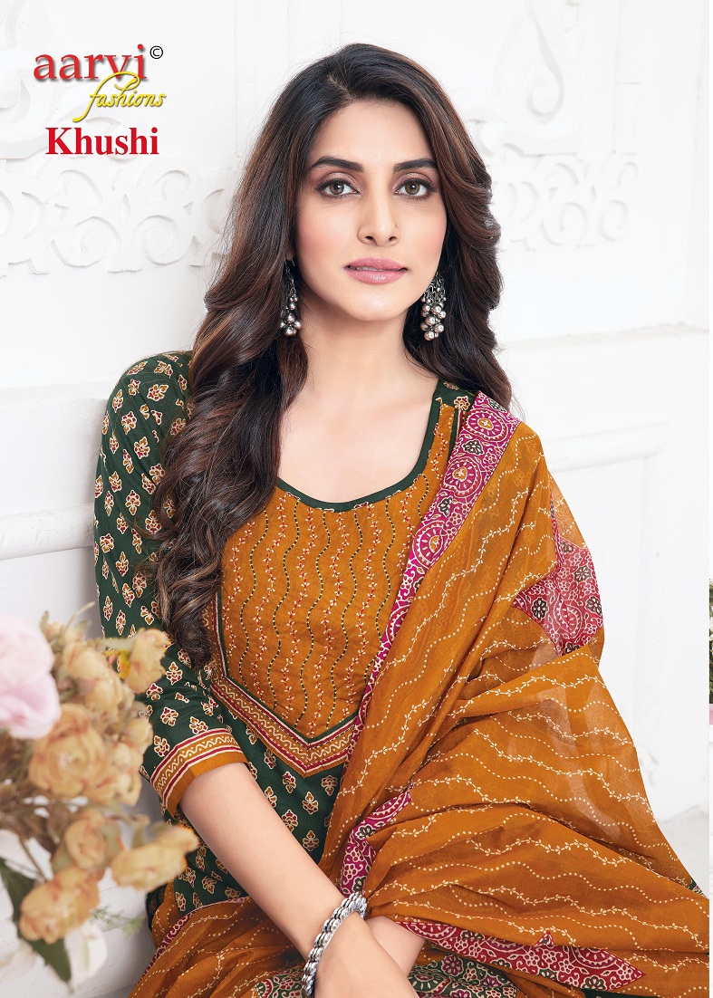 Aarvi Khushi Vol-1 Wholesale Ajrakh With Katha Work Readymade Suits