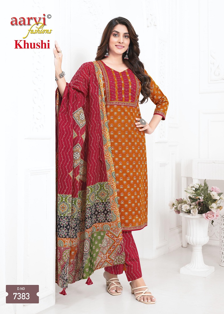 Aarvi Khushi Vol-1 Wholesale Ajrakh With Katha Work Readymade Suits