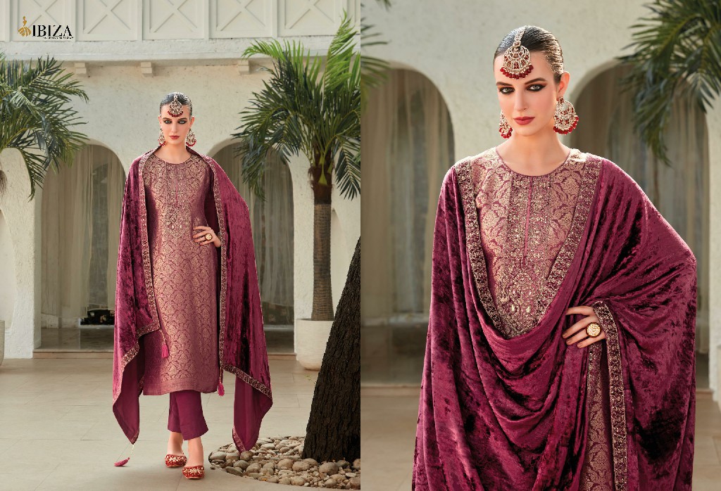 Ibiza Sadgi Wholesale Pure Gaji Silk With Neck Velvet Patch Winter Suits