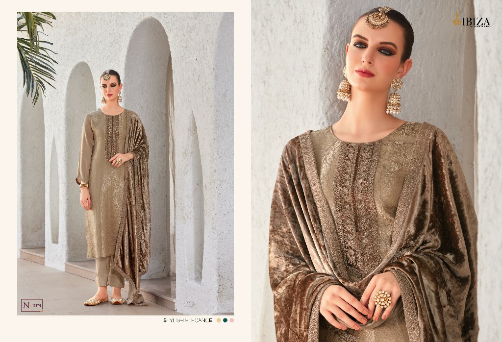 Ibiza Sadgi Wholesale Pure Gaji Silk With Neck Velvet Patch Winter Suits