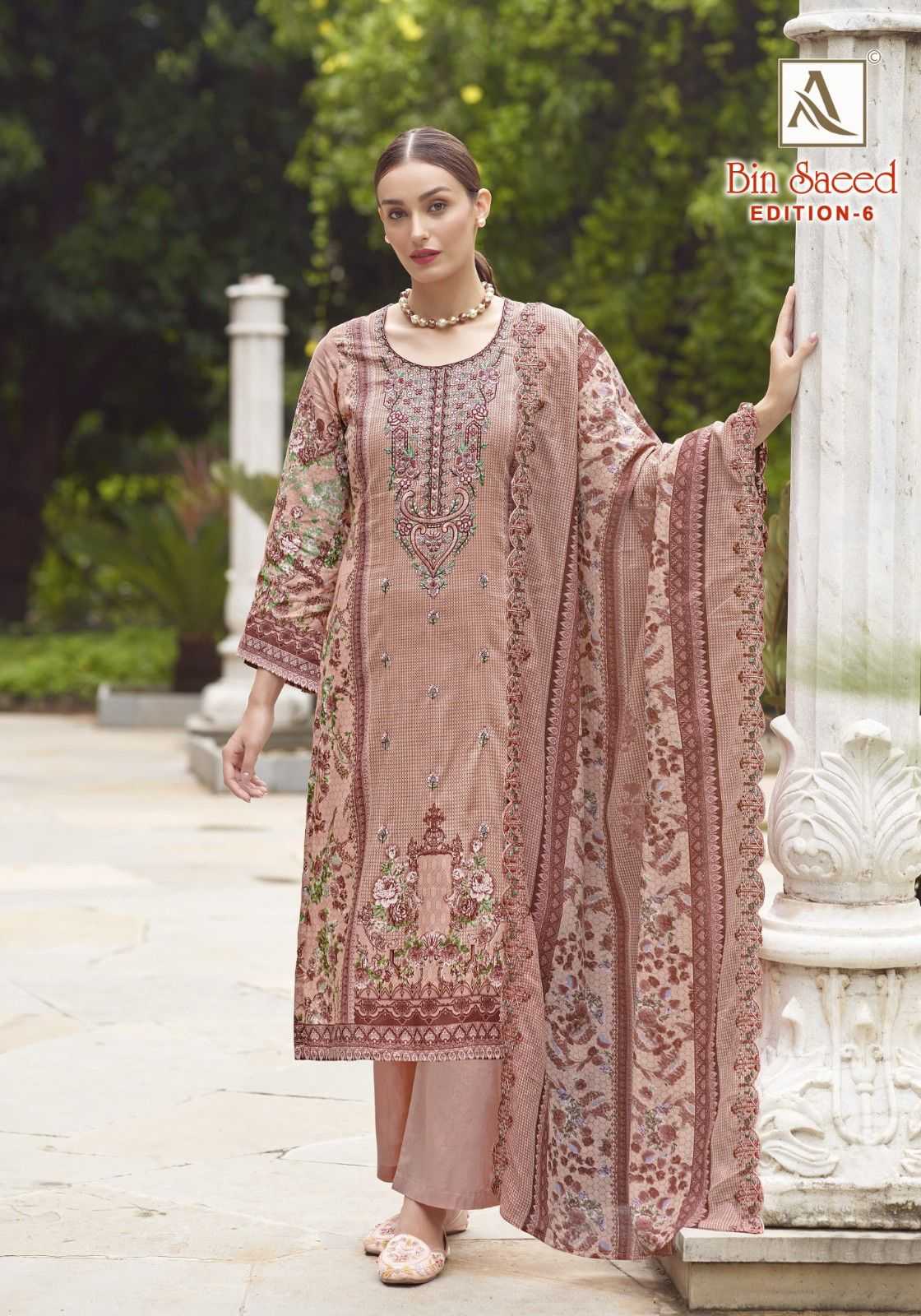 bin saeed vol 6 by alok suits cotton pakistani embroidery 3pcs dress