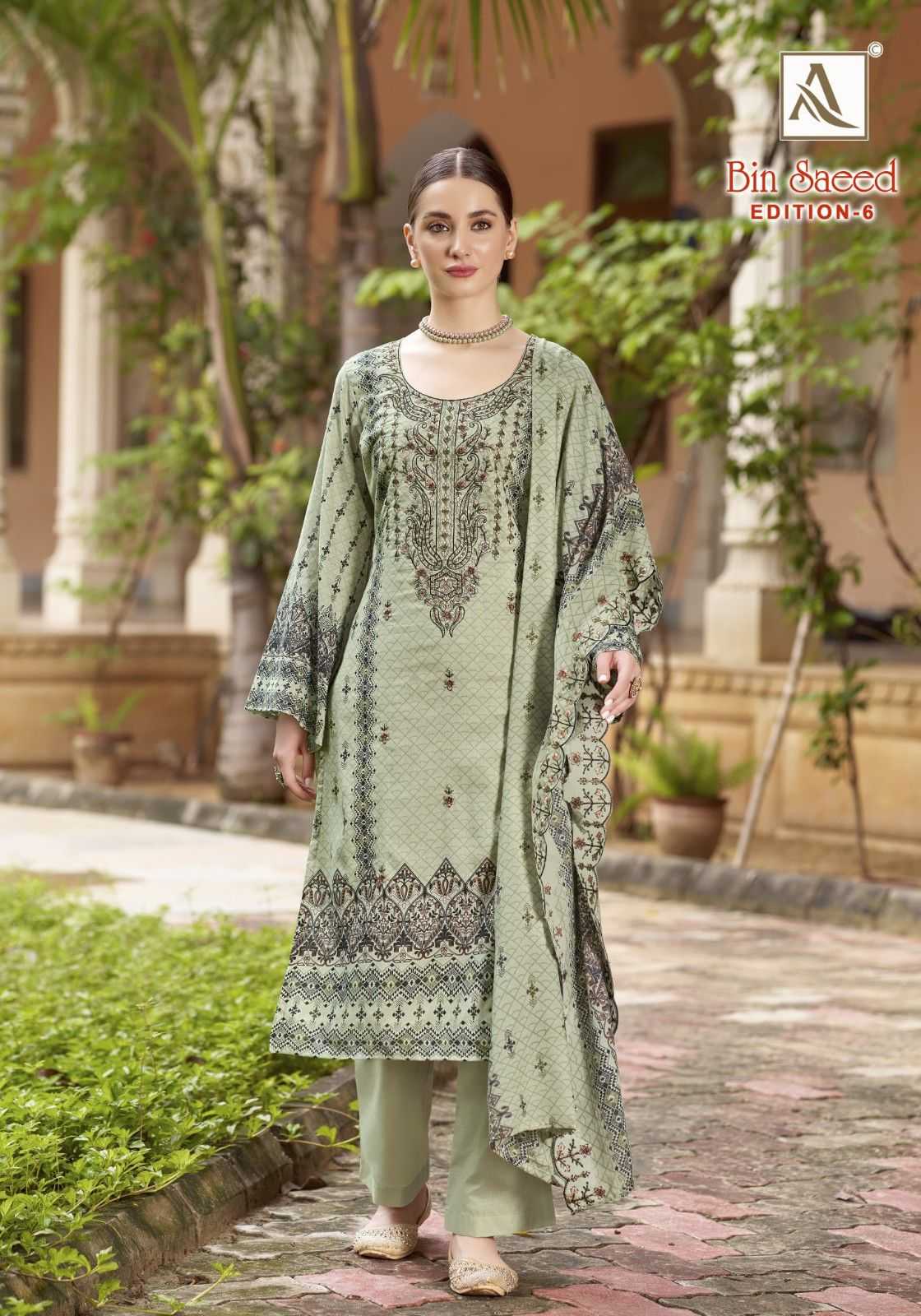 bin saeed vol 6 by alok suits cotton pakistani embroidery 3pcs dress