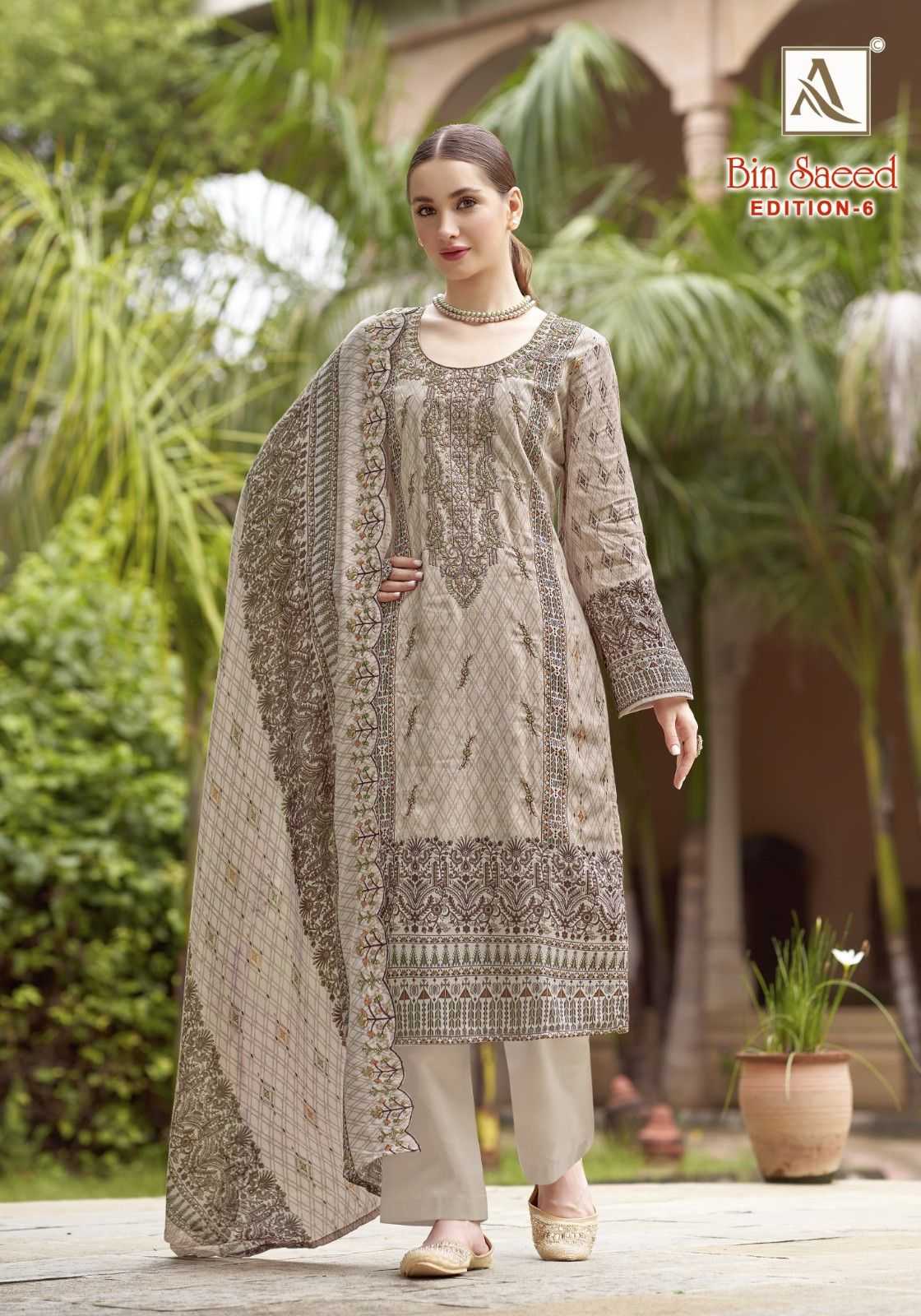 bin saeed vol 6 by alok suits cotton pakistani embroidery 3pcs dress