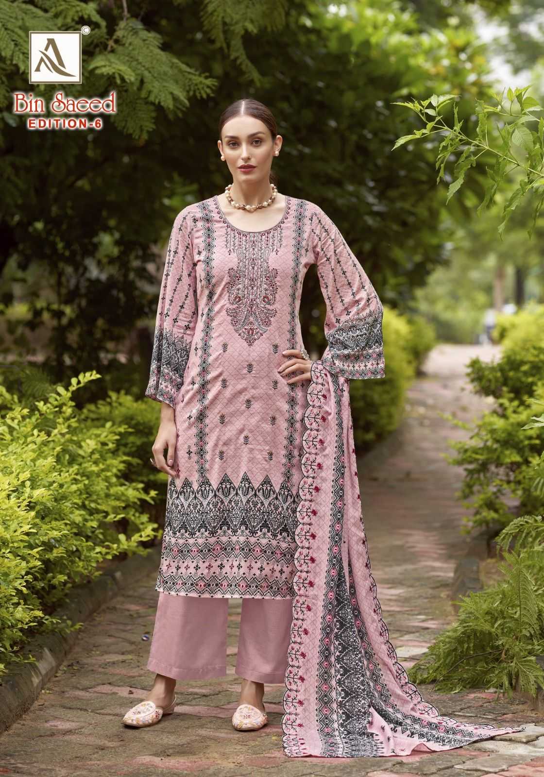 bin saeed vol 6 by alok suits cotton pakistani embroidery 3pcs dress